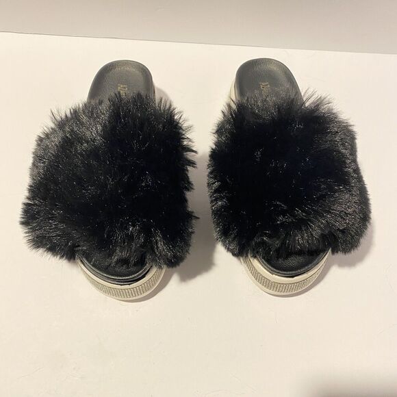 Azalea Wang Rhinestone Fur Slide Sandals Platform Size 7 Chic Glamorous Bling - Picture 13 of 13